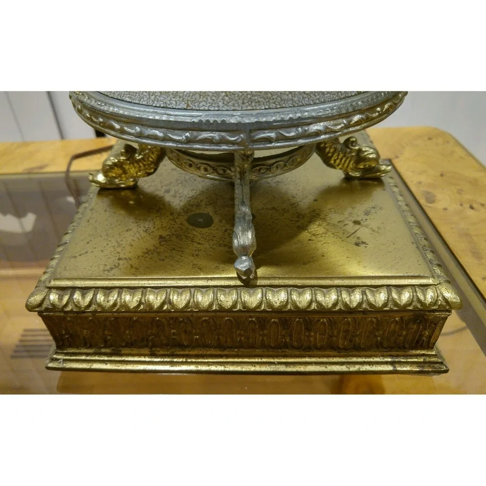 Vintage Gold Colored Glass Floral Pattern Table Lamp Square Brass Base Germany